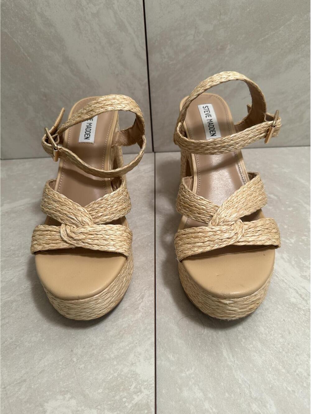 Steve Madden 'Carisma' raffia platform open toe block heel sandals Size 9.5